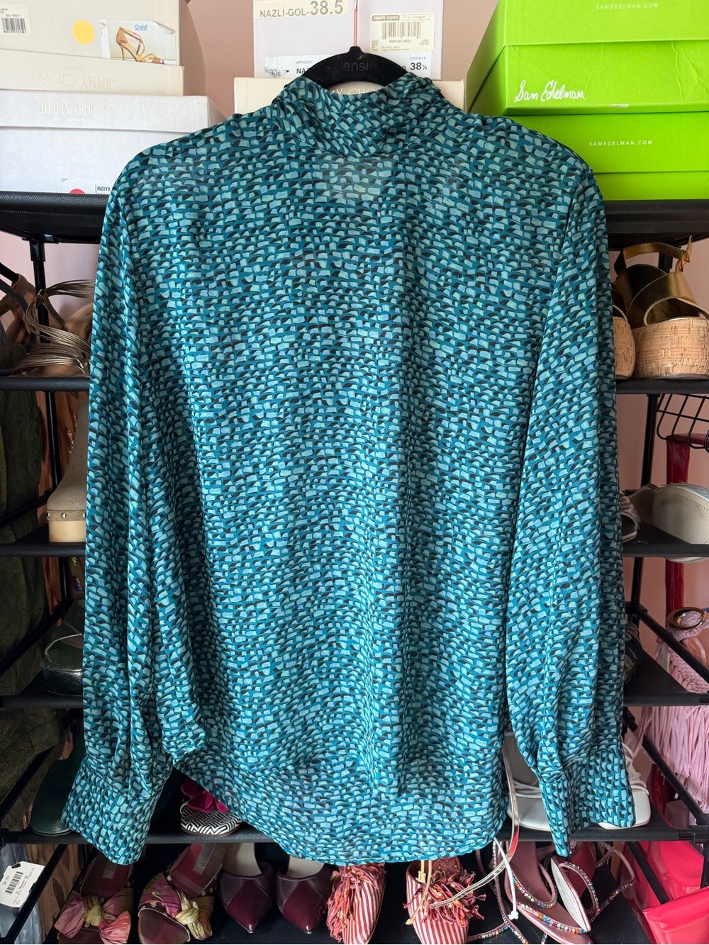 Prologue Teal Blue Patterned Long-Sleeve Shirt